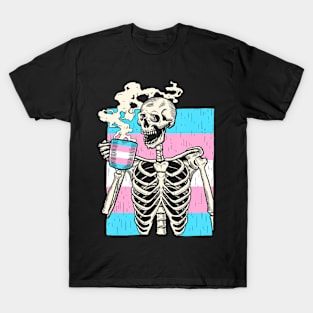 Skeleton Drinking Coffee LGBT-Q Transgender Pride Trans T-Shirt